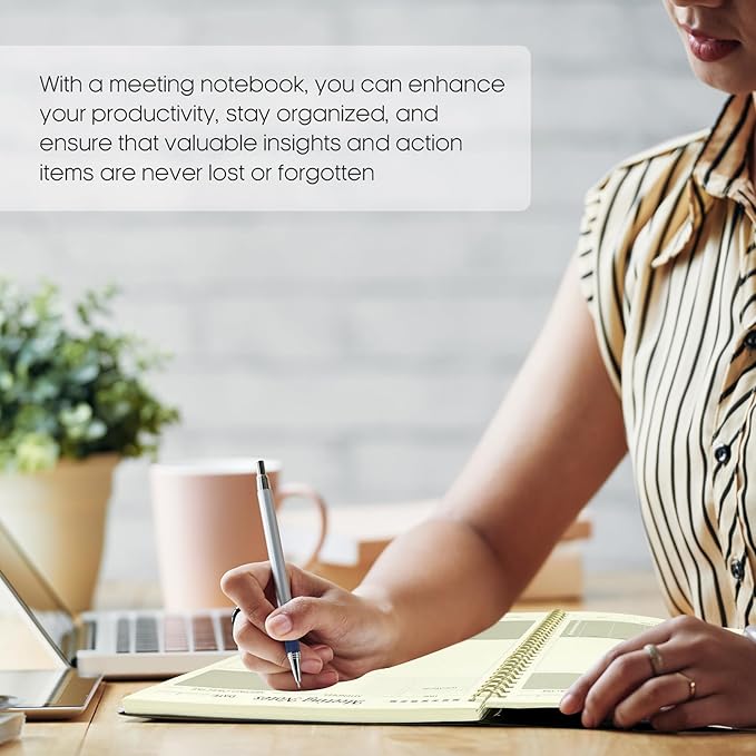 Meeting Notebook For Work Organization - Work Planner Notebook With Action Items, Agenda Planner For Note Taking, 160Pages (6.9" X 9.9") Project Planner For Men & Women - Black