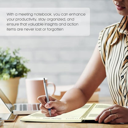 Meeting Notebook For Work Organization - Work Planner Notebook With Action Items, Agenda Planner For Note Taking, 160Pages (6.9" X 9.9") Project Planner For Men & Women - Black