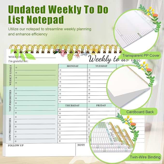2 Packs To Do List Pad - To Do List Notebook for Work, 52 Sheets Weekly To Do List Notepad, 8.5"×11" To Do List Weekly Goal Notebook, Productivity Planning Pad for Work Office Home School