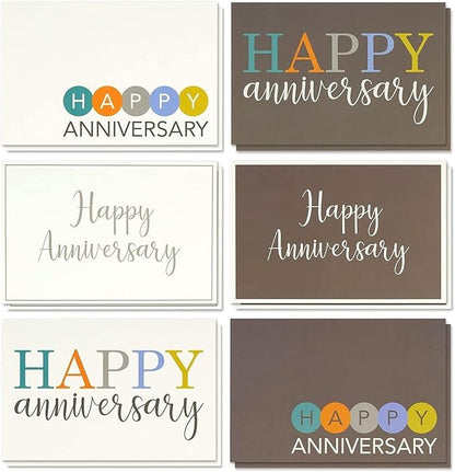 Juvale 36 Pack Happy Anniversary Cards with Envelopes for Work, Wedding, Employees, 6 Designs (Blank Inside, 4x6 In)