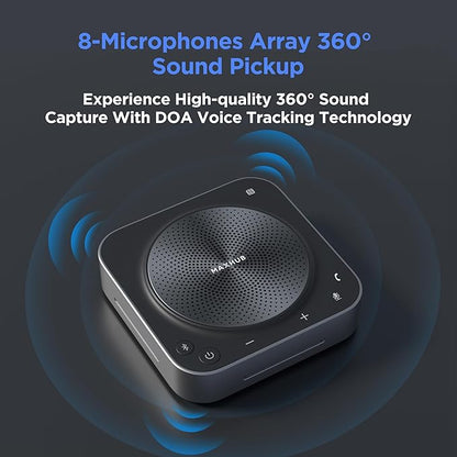 BM35 Wireless Bluetooth Microphone Conference Speakerphone, 360° Omnidirectional Sound Pickup 20ft Radius 8-Array Microphones, AI Noise Reduction NFC Wireless Quick Connection, 15H Talk Time