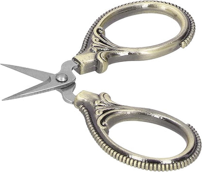 Acouto Stainless Steel Sewing Scissors Portable Thread Embroidery Tailor Handicraft Scissors Antique Copper (Green Patina)