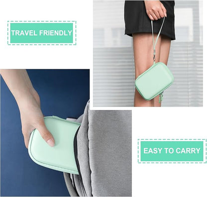 Hard Travel Case for Cabaro Mini Printer Sticker Thermal Printer, Bluetooth Portable Phone Printer Storage Holder Protection Case with Zipper Mesh Pocket fit Rolls Paper, Charging Cable, Green