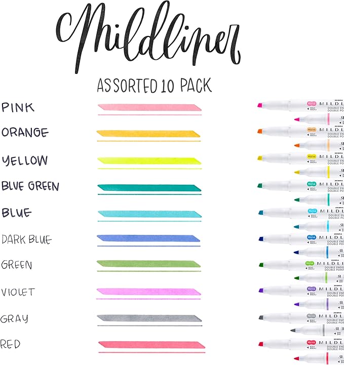 Zebra Mildliner Double Ended Highlighter, Assorted Ink Colors, Bold-Chisel/fine-Bullet Tips, Assorted Barrel Colors, 10/set