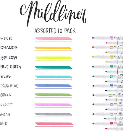 Zebra Mildliner Double Ended Highlighter, Assorted Ink Colors, Bold-Chisel/fine-Bullet Tips, Assorted Barrel Colors, 10/set