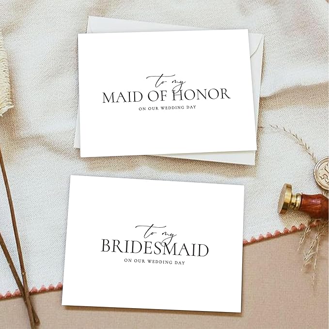 6 Pieces Bridesmaid Proposal Cards with Envelopes, 4 Pieces To My Bridesmaid On Our Wedding Day Cards and 2 Pieces To My Maid Of Honor On Our Wedding Day Cards.（Bridesmaid - 6cards A）