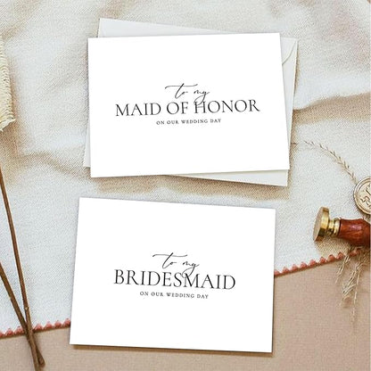 6 Pieces Bridesmaid Proposal Cards with Envelopes, 4 Pieces To My Bridesmaid On Our Wedding Day Cards and 2 Pieces To My Maid Of Honor On Our Wedding Day Cards.（Bridesmaid - 6cards A）