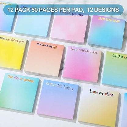 12 Pieces Snarky Office Sticky Notes Funny Note Pads Work Sucks Complaining Quotes Vibrant Negative Passive Office Notepads Adhesive Memo Pad for Colleague Supplies, 3 x 3 Inch(Funny Style)