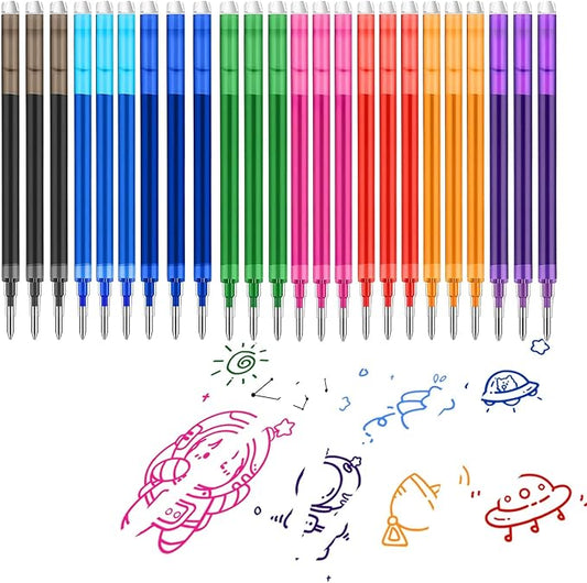 0.7 mm Erasable Gel Ink Pen Refills Compatible with Frixion Friction, 8 Colors Multicolor Retractable Fine Point Pen Refill (Blue,Black,Red,Green,Orange,Lake Blue,Purple,Rose Red) (8Color, 24)