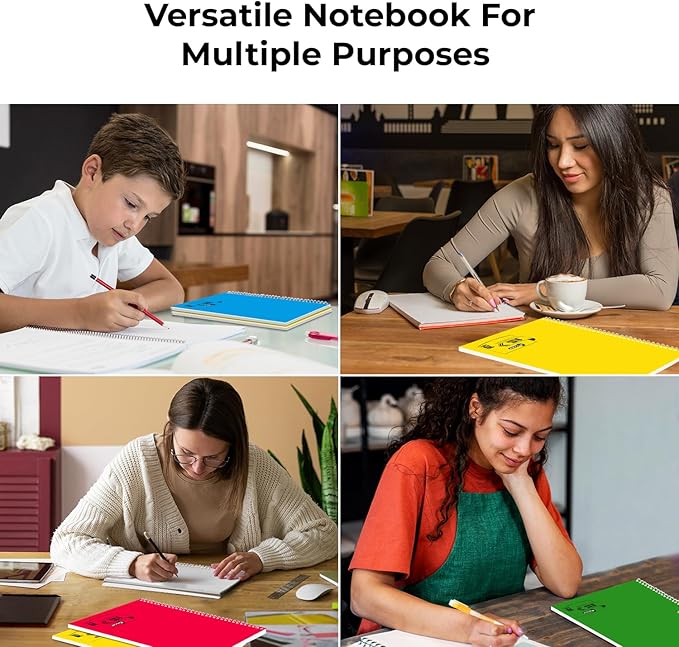 5 Subject Spiral Notebook, 3 Pack, Wide Ruled, Water Resistant Cover, Thick 300 Pages/Book (150 Sheets), 8 x 10-1/2, 3 Hole Punched, Colored Dividers, Assorted Colors, Bulk School & Office