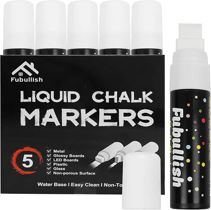 Windows Markers for Car 5 Pack Washable Glass Pen 15mm Jumbo White Paint Liquid Chalk Markers for Auto Chalkboard Blackboard Bistro Menus and Any Non-Porous Surface