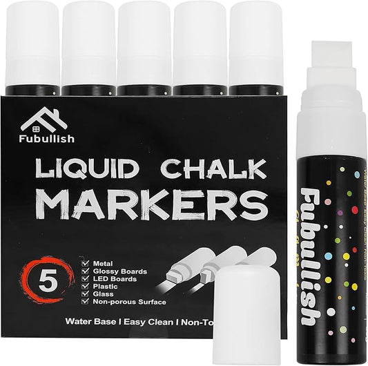 Windows Markers for Car 5 Pack Washable Glass Pen 15mm Jumbo White Paint Liquid Chalk Markers for Auto Chalkboard Blackboard Bistro Menus and Any Non-Porous Surface