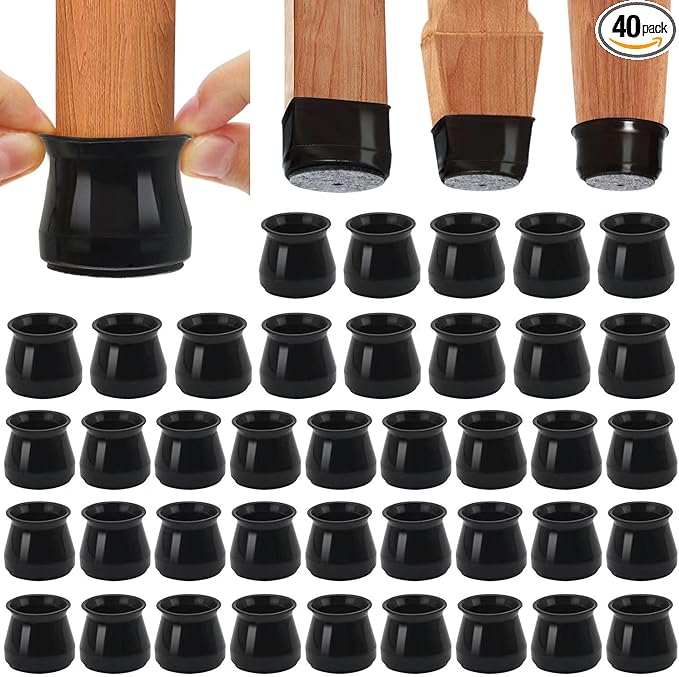 BUMACO Chair Leg Floor Protectors Chair Leg Protectors for Hardwood Floors Silicone Pads Covers to Protect Floors (Black-40 Pcs, Universal L (1.3"-2")
