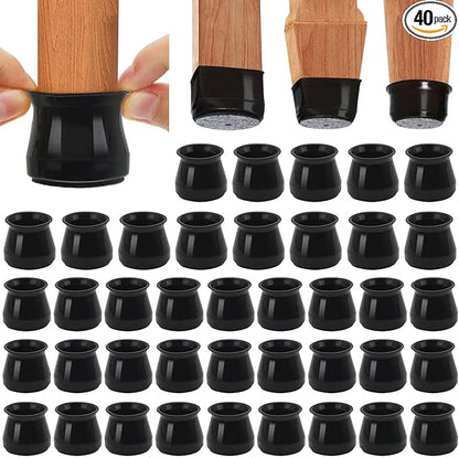 BUMACO Chair Leg Floor Protectors Chair Leg Protectors for Hardwood Floors Silicone Pads Covers to Protect Floors (Black-40 Pcs, Universal L (1.3"-2")