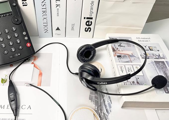 Phone Headset with Microphone Noise Cancelling, Call Center Telephone Headset with RJ9 Jack, Work for Avaya 1408 9508 1416 Shoretel 230 480 Mitel 5220 Polycom NEC Allworx Zultys Aastra Landline Phones