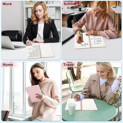 Lined Spiral Journal Notebook, A5 Hardcover Leather Notebook for Work, 5.7''×8.2'', 100GSM Thick Paper Spiral Bound Journaling Notebooks for Women & Men Office School Note Taking Business, Pink