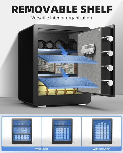 DAYI Biometric Fingerprint Safe Box, 2.0 Cubic Feet Home Safes with Fireproof Bag, Digital Touchpad Security Safe for Money Cash Documents, Dual Alarm System - DF-45 Plus
