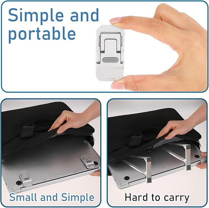 Bewudy 2 Pcs Portable Keyboard Riser, Dual Tilt Angle Adjustment Foldable Laptop Riser, Mini Computer Keyboard Stand for Desk, Self-Adhesive Keyboard Riser Feet for Most Keyboards(Silver)