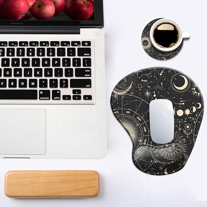 DOOKE Ergonomic Mouse Pad with Wrist Support, Cute Mouse Pads with Non-Slip Rubber Base for Home Office Working Studying Easy Typing & Pain Relief Moon Sun