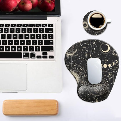 DOOKE Ergonomic Mouse Pad with Wrist Support, Cute Mouse Pads with Non-Slip Rubber Base for Home Office Working Studying Easy Typing & Pain Relief Moon Sun