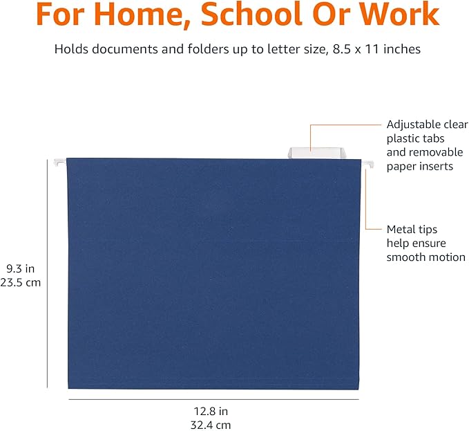 Amazon Basics Hanging Folders, Pack of 25, Letter Size, Assorted Jewel-tone Colors