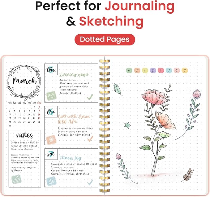 Dotted Spiral Journal Notebook for Women & Men, 140 Pages, Bullet Dotted Notebook for Journaling & Note Taking, Journals for Writing, A5(6"x8") - Pink