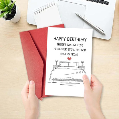Romantic Birthday Card for Husband Wife Boyfriend Girlfriend, Humorous Birthday Gifts for Man Woman, Steal The Bed Covers Birthday Card