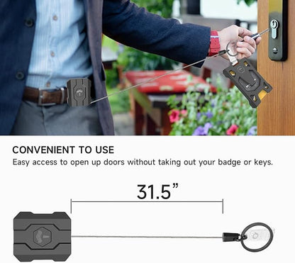 Retractable Keychain Badge Holder with Belt Clip, Heavy Duty Carabiner ID Badge Clip Reel, 31.5” Steel Retractable Cord, 10 oz Rebound，Black-1 Pack (with 1 Badge Clip)