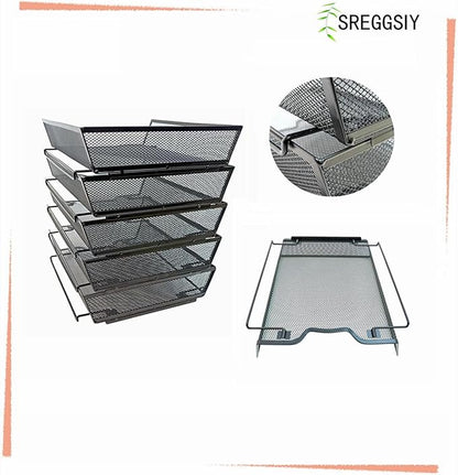 5 Tier Letter Tray Desk File Organizer,Metal Paper Organizer for Office Supplies,Black