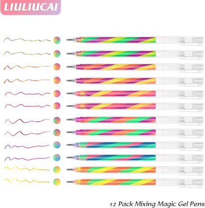 12 Pack Mixing of 3 Colors Rainbow Gel Pens Color Changing Ballpoint Pen Neon Pens Set for Adults Coloring Books Drawing Doodling Anime Scrapbooking Notes