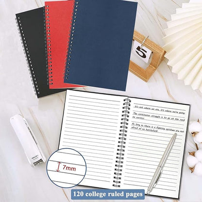 GINMLYDA 3Pack Small Spiral Notebook A5, 8.25x5.5” 120 Lined Pages Wide Ruled Spiral Journal Bulk Blank Kraft Cover Spiral Bound Notebook & Writing Pads for Home Office Meeting Work Note Taking