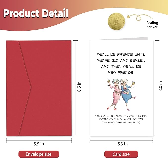 Funny Friendship Card for Bestie, Best Friend Birthday Card for Women, Cute Birthday Card for Friend Female and BFF Sister, ' We'll Be Friends Until We're Old And Senile '