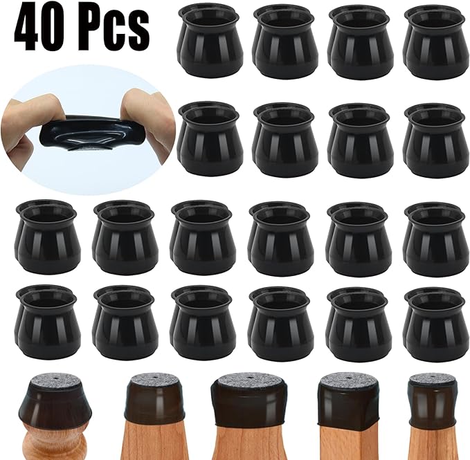 BUMACO Chair Leg Floor Protectors Chair Leg Protectors for Hardwood Floors Silicone Pads Covers to Protect Floors (Black-40 Pcs, Universal L (1.3"-2")