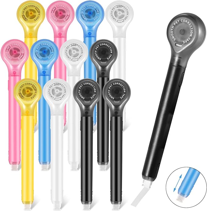 BESARME 12 Pieces White Out Tape Pen, Cute Whiteout Correction Tape Pen Colorful Correction Tape Correction Writing Tape for Note School Office Supplies, 1/5 X 236 Inch