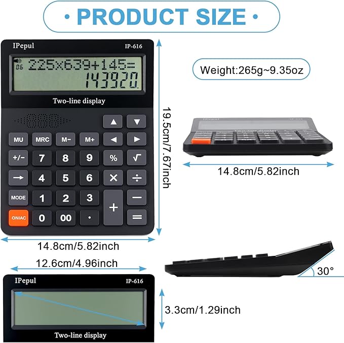 Desk Calculator, IPepul Basic Desktop Calculators Big Buttons and 2 Line Display, 4 Function Simple Calculator, Large Talking Calculator Office Supplies for Office Business School Students