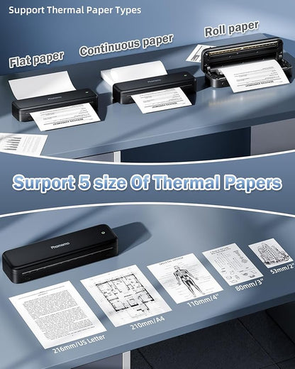Phomemo M834 Ultra Portable Printer Wireless for Travel, Bluetooth Thermal Printer 8.5" x 11"&A4, Compatible with iOS,Android & PC,Inkless Mobile Printer for Travel,Office,School,Home,Black