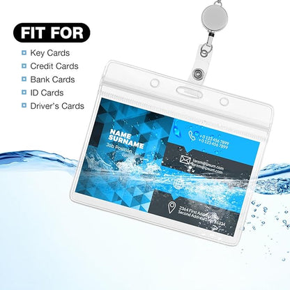 Outus 2 Pieces Badge Lanyard with ID Holders Stainless Steel Badge Holders Necklace Retractable Reel Clip Chain Water Resistant Name(Silver)