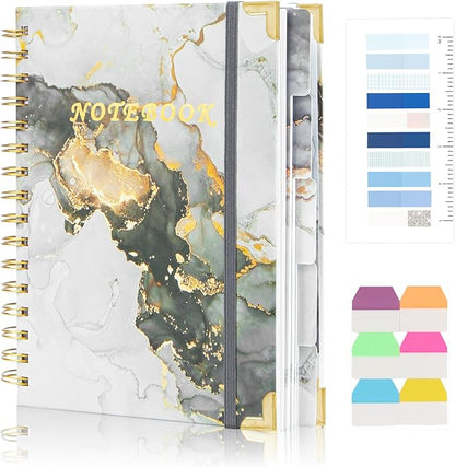 Spiral Notebooks for Work, 240 Pages Lined Spiral Journal Notebook, 5 Subject A5 College Ruled Journals for Writing, 8.6”x6.2''Journaling Notebooks for School Office Supplies (Grey Marble)