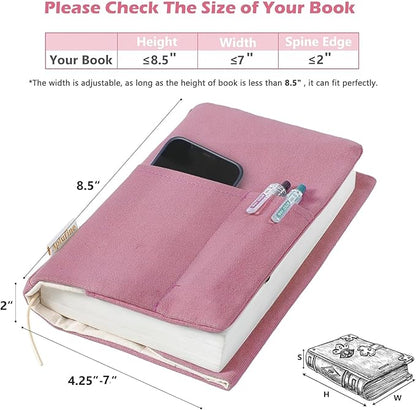 Canvas Book Covers, Washable Book Protector, Book Cover for Paperback Novels, Adjustable Book Cover for Hardcover with Pockets for Pen, Soft Cover Books, Book Lovers Gifts