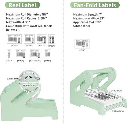 Guermok Thermal Shipping Label Holder for Rolls & Fan-Fold, Fragile Stickers for Shipping, Label Stand Desktop Printer Holder-Home Office Accessory Sticker Dispenser for Holographic (Green)