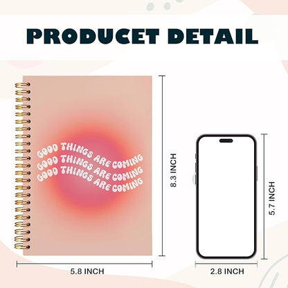 BearCake Trendy Y2K Pink Aura Preppy Notebook Journal, Wavy Good Things are Coming Inspirational Notebooks, Aesthetic Notebooks, Pink Aesthetic Office Supplies, Hardcover Spiral Notebook 5.5x8.3