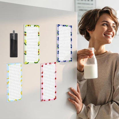 4 Pack Magnetic Note Pad for Fridge with Pen Holder, Totally 200 Sheets Magnetic To Do List, Grocery List, Shopping List, Memo Pads for Refrigerator（Fruit Design）