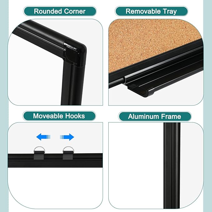Double Sided Whiteboard, White Board for Wall Mounted 24''X18'' Magnetic Dry Erase Board with Black Aluminum Frame