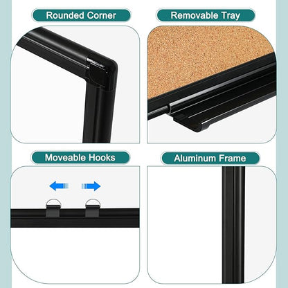 Double Sided Whiteboard, White Board for Wall Mounted 24''X18'' Magnetic Dry Erase Board with Black Aluminum Frame