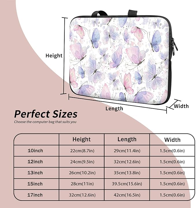 Universal Tablet Laptop Sleeve Case 10 inch, Pink Purple Butterfly Slim Carrying Case Durable Handbag Travel Laptop Bag for 7 to 10-inch Laptops/Notebook/Kids Tablet/ipad/eBook Readers