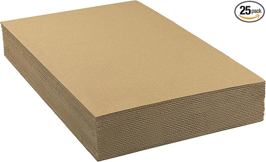 Mat Board Center, 25 Pack 12x16 Brown Cardboard sheet, 1/8 inch thick, Flat Corrugated Cardboard Inserts for Packing, Shipping, Mailing, Cardboard Backing, Art Craft Card Board