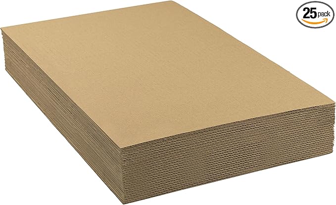 Mat Board Center, 25 pack 11x17 Brown Cardboard sheet, 1/8 inch thick, Flat Corrugated Cardboard Inserts for Packing, Shipping, Mailing, Cardboard Backing, Art Craft Card Board