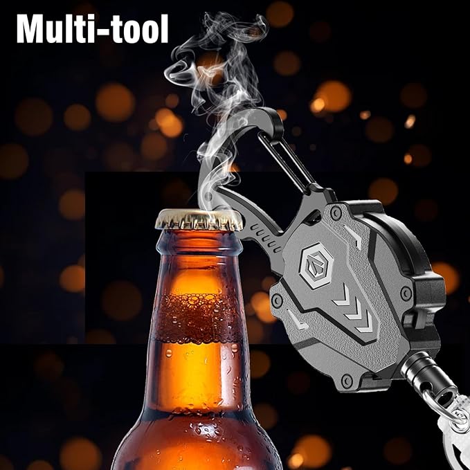 2Pack Heavy Duty Retractable Keychain, Tactical ID Badge Holder Reel Carabiner Clip with Magnetic Closure for Men, Unbreakable Sandwich Construction with 31" Dyneema Cord, Bearing 25oz