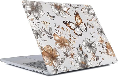 Compatible with 16.2 Inch MacBook Pro 2485/A2780, Gold Flowers Butterfly Hard Plastic Shell Cover Case