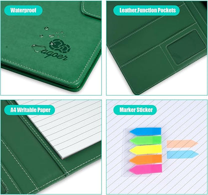 A4 Leather Portfolio,All-in-One Folder Legal Pad Padfolio,Business Interview Legal Organizer with Magnetic Closure,Resume Folder Binder with Luxury Papers,Sticky Tab,Pen for Men & Women,Retro Green